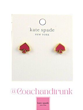 KATE SPADE Bright Rose Enamel Studs Gold Signature Spade Dust Bag Included NWT